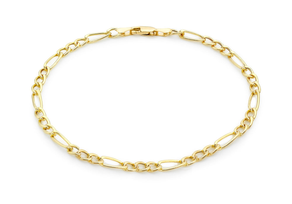 9ct Yellow Gold Diamond Cut 80 Figaro Anklet 24m/9.5"9