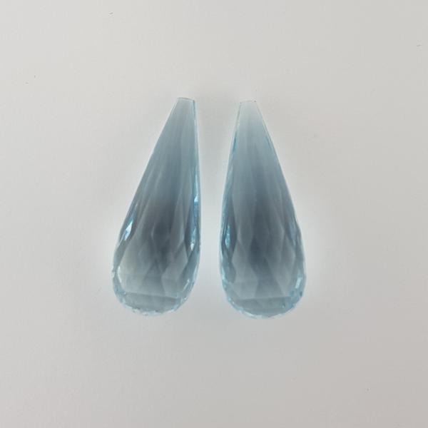 25.82ct Pair of Briolette Cut Aquamarines 27.5x10.5mm - Dynagem 