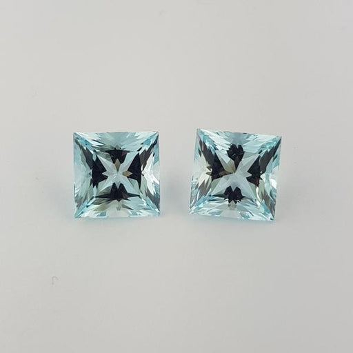 15.51ct Pair of Princess Cut Aquamarines 12mm - Dynagem 