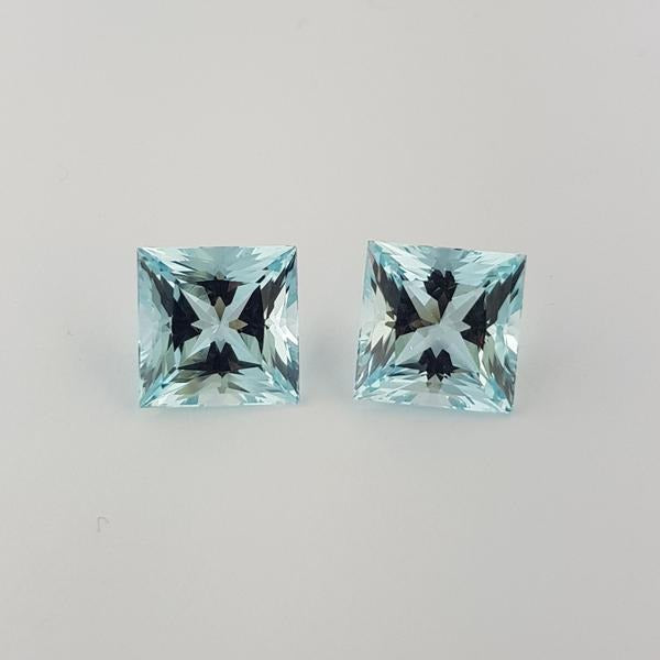 15.51ct Pair of Princess Cut Aquamarines 12mm - Dynagem 