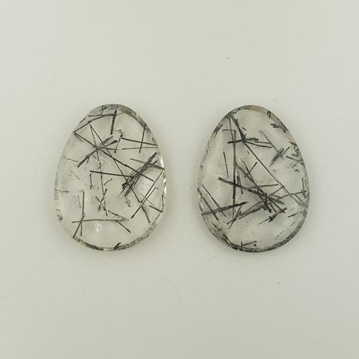 28.34ct Pair of Pear Shape Rose Cut Tourmalinated Quartz 24x18mm - Dynagem 