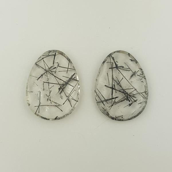 28.34ct Pair of Pear Shape Rose Cut Tourmalinated Quartz 24x18mm - Dynagem 