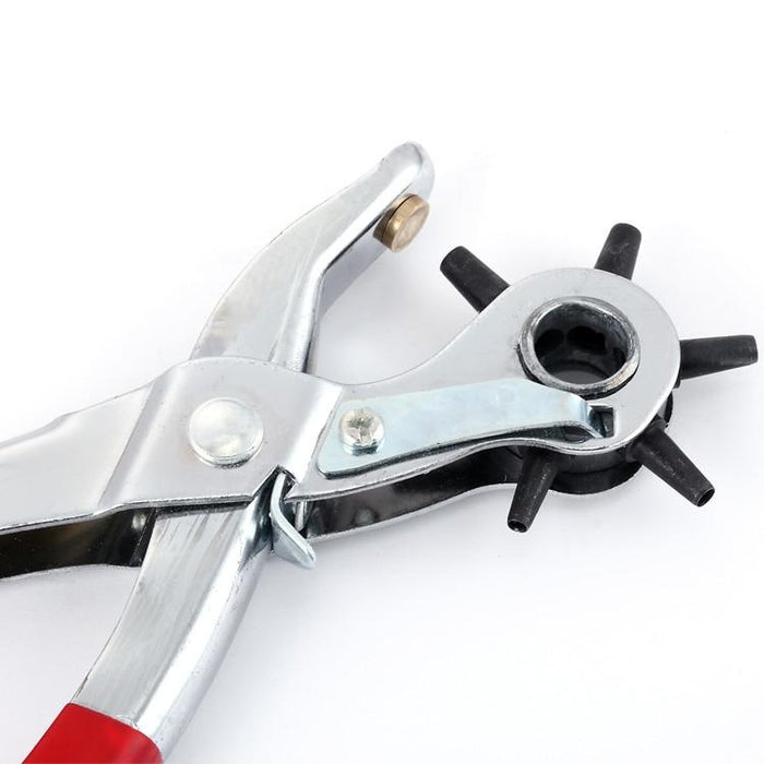 6 IN 1 Red Grip Revolving Leather Strap Watch Band Belt Hole Punch Pliers Tool - Dynagem 