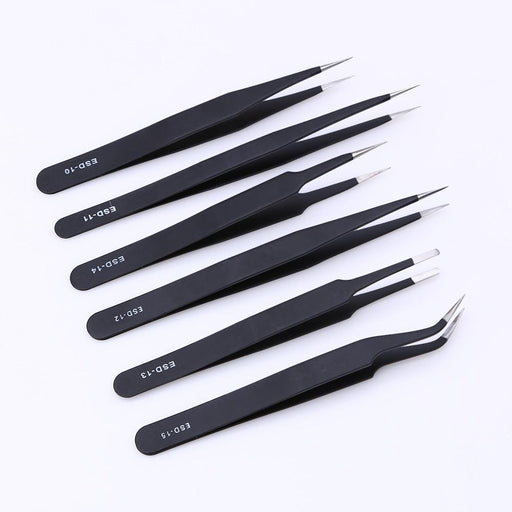 6pcs/Stainless Steel Anti-Static Tweezers - Dynagem 
