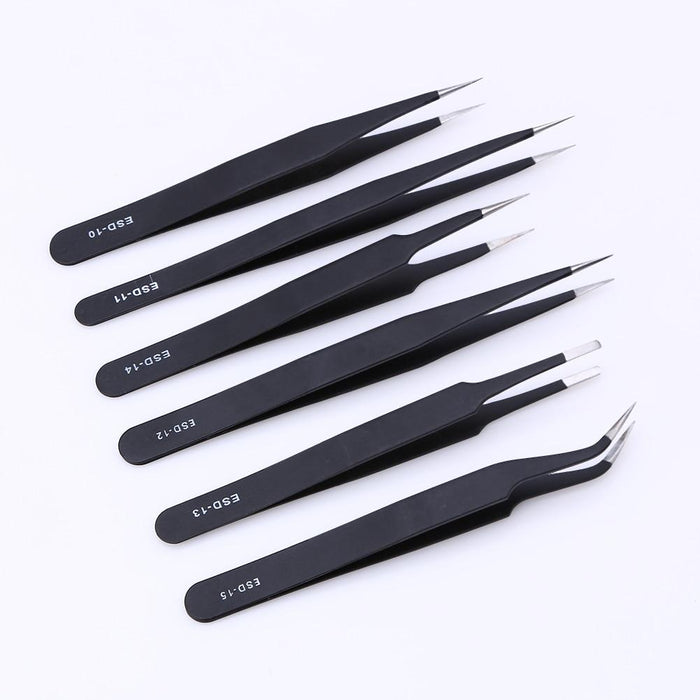 6pcs/Stainless Steel Anti-Static Tweezers - Dynagem 