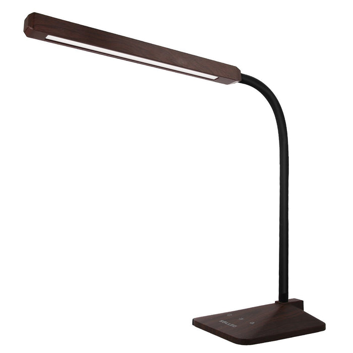 SOLLED 8W Wood Grain Desk Lamp 48 PCs LG LEDs 5 Colors (2700K-6000K) and 5 Levels Brightness Dimmable Table Light with Touch Sensitive Control Panel, Goose-neck for Reading/Home/Working/Studyig - Dynagem 