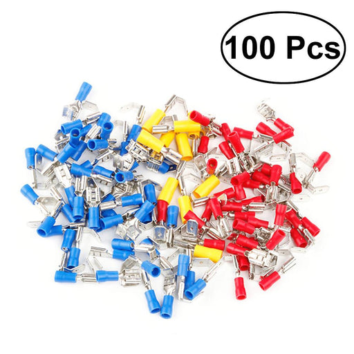 100Pcs Piggy Back Spade Connector Crimp Electrical Terminal 10-22AWG (Red Blue Yellow) - Dynagem 
