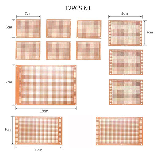 12pcs Prototype PCB Board Breadboard Universal Printed Circuit Board Kit for Electronic DIY Project - Dynagem 