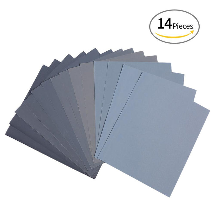 LANHU 800 to 3000 Assorted Grit Dry/Wet Sandpaper for Wood Furniture Finishing Metal Sanding and Automotive Polishing 9*11 Inch 14-Sheet - Dynagem 