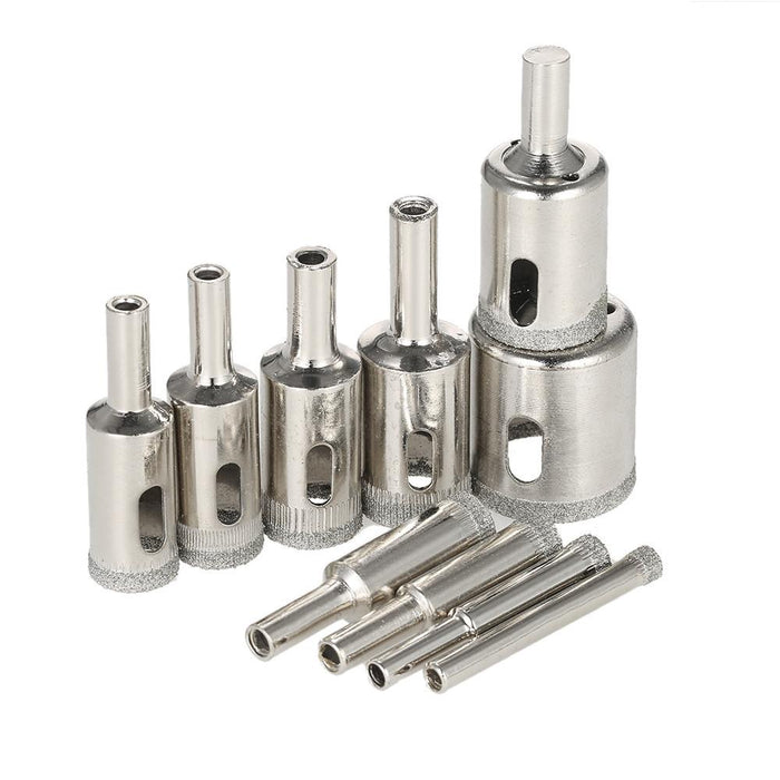 10PCS 6-30mm Glass Hole Saw Kit Diamond Coated Core Hole Saw Marble Drill Bit Tile Ceramic Glass Porcelain Drilling - Dynagem 