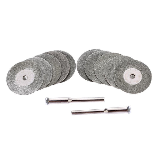 10pcs 25/30/40mm Diamond Coated Grinding 3mm Inner Diameter Disc Rotary Blades Cutting Wheel Slice for Dremel Electric   Grinder with 2 Mandrels - Dynagem 