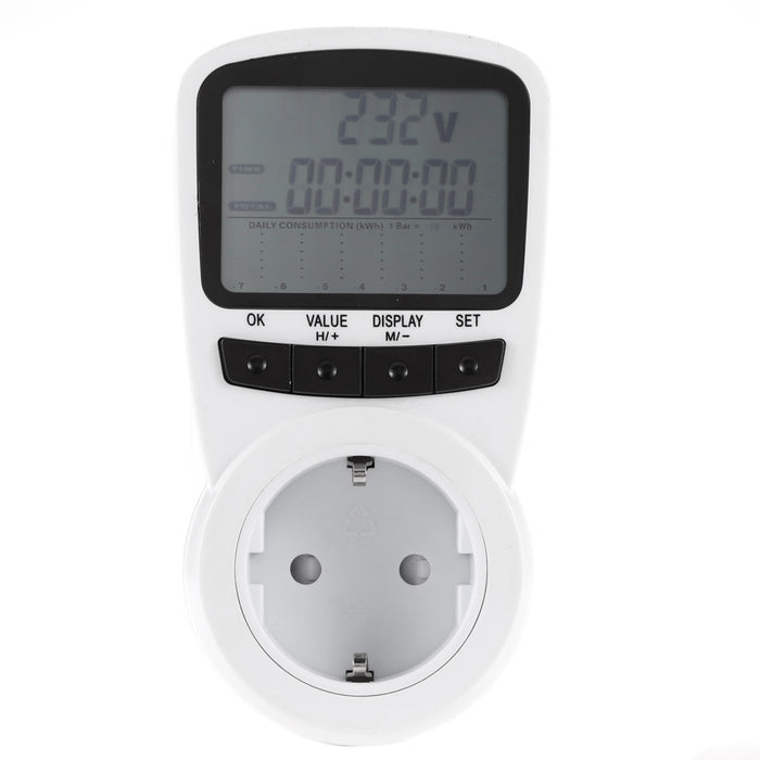 EU Plug Digital LCD Electric Power Energy Meter Voltage Wattage Current Monitor Consumption Cost Analyzer Overload Protection