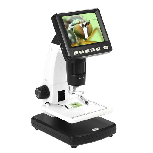Professional Portable Stand Alone Desktop 3.5" LCD Digital Microscope 10-300X up to 1200x Magnification 5M Resolution and Measurement Storage Card - Dynagem 