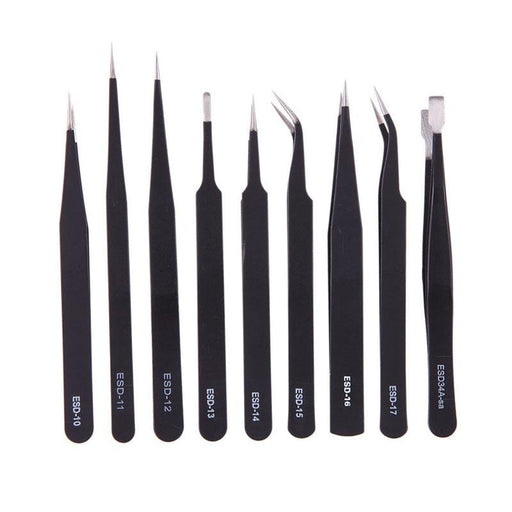 9pcs  Anti-static Stainless Steel Tweezers - Dynagem 