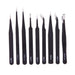 9pcs  Anti-static Stainless Steel Tweezers - Dynagem 