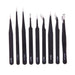 9pcs  Anti-static Stainless Steel Tweezers - Dynagem 