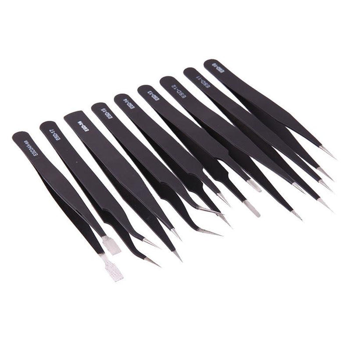 9pcs  Anti-static Stainless Steel Tweezers - Dynagem 