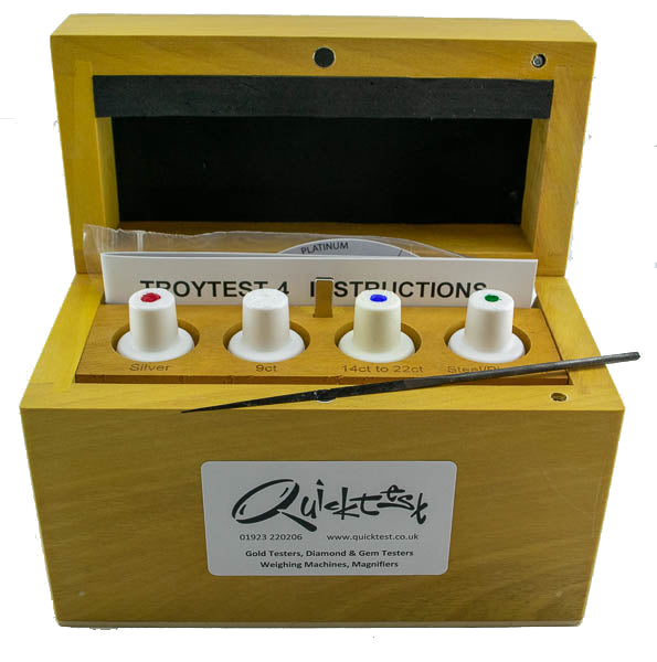 Quicktest 4 Bottle Kit for gold, silver, platinum, white gold, palladium and steel